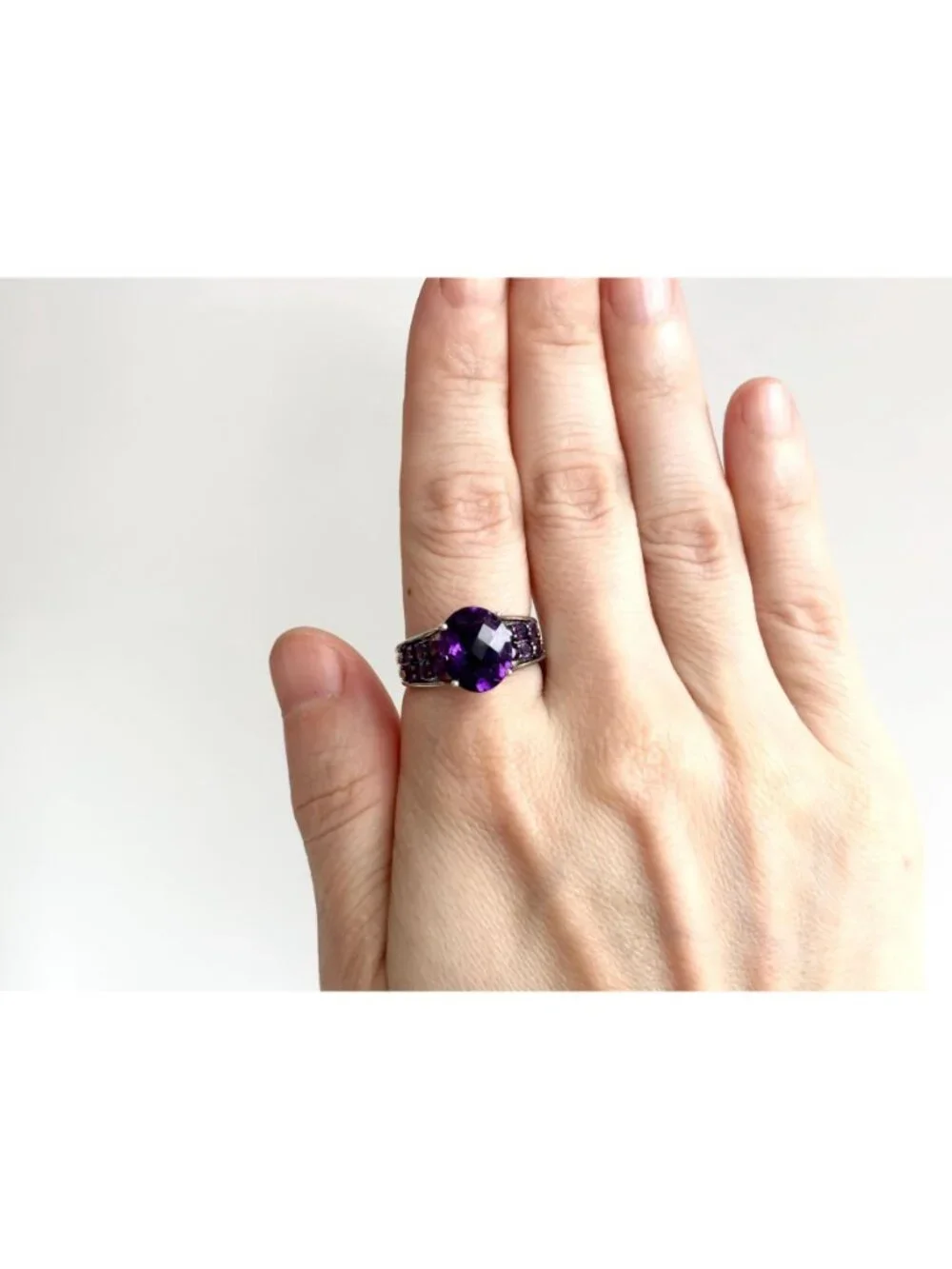 Multi Gemstone Amethyst Jumbo Sterling Silver 925 Vintage Ring - sz 9